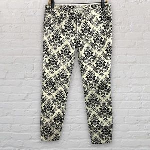 NEW Free People Flocked Damask Print Off White and Black Jeans Size 27